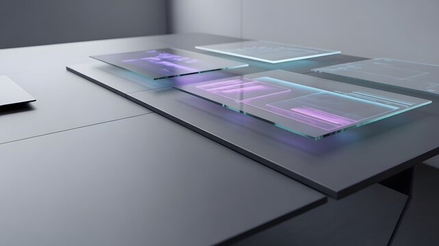 Transparent Digital Interface Panels on a Desk image
