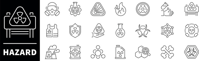 Hazard elements collection. Hazard vector icons in line style. Thin line icons related to hazard and danger