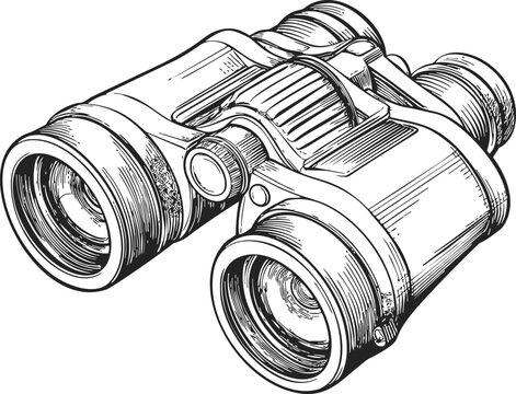 Binoculars sketch hand drawn detailed optical device with textured lines. Vector illustration