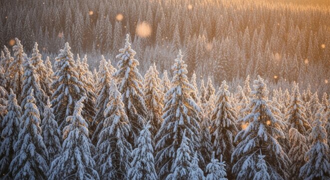 Snow covered evergreen forest winter scene