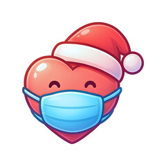 Heart wearing a Christmas hat and a mask