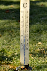 thermometer with low degrees in Celsius in winter