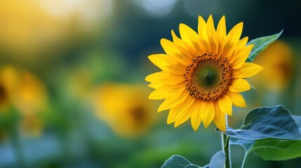 Fototapeta premium Vibrant Yellow Sunflower Blooming in a Summer Field