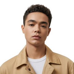Portrait of Young Man in Casual Beige Jacket