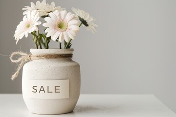 This charming flower vase features beautiful fresh blooms and a prominent SALE badge. It is ideal for adding a touch of elegance to any space or as a thoughtful gift