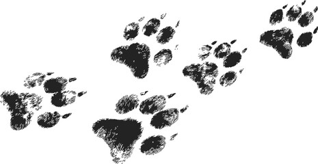 Dog paw prints sketch, hand drawn animal tracks in diagonal walking pattern. Vector illustration