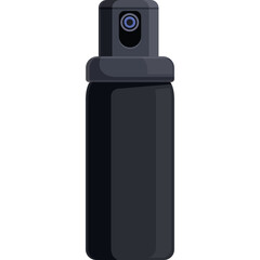 Dark Gray Aerosol Spray Bottle with Blue Circular Detail on Cap Isolated on White Background Simple Minimalist Design