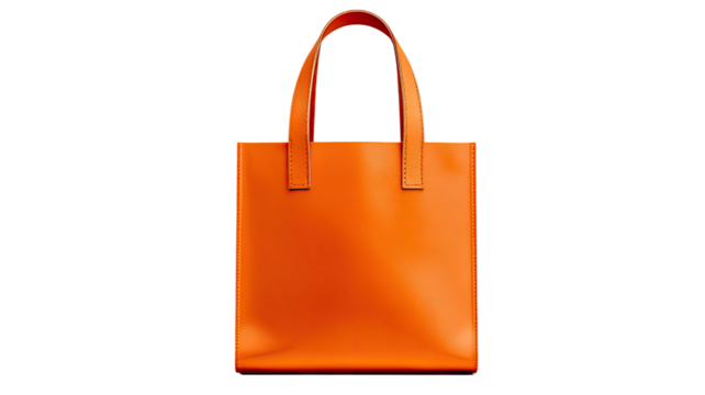 Orange shopping bag standing upright displaying clean minimal shape with vivid color and detailed texture isolated on white background