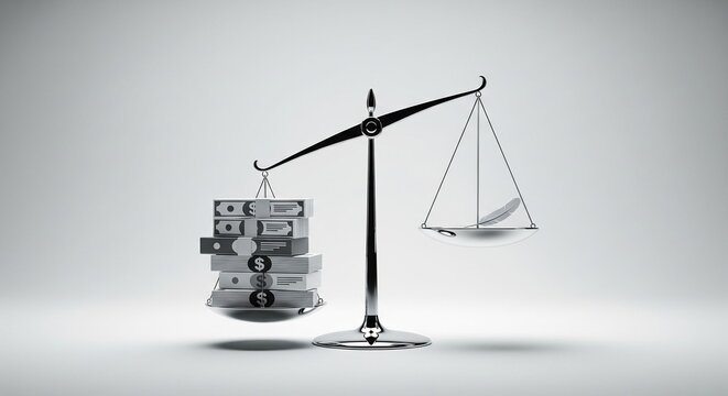 Symbolic scale heavily tipped toward bills showing economic burden