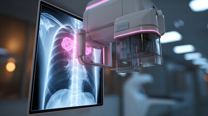 realistic 3D illustration mammogram arm and detector plates, soft diffused highlight