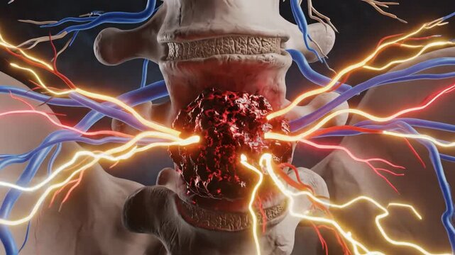 Human Spine and Pelvis with Sciatic Nerve Pain and Inflammation.