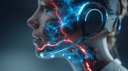 futuristic medical headset displaying neural activity glowing UI elements clear lab tone