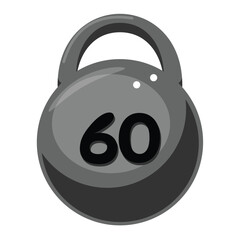 Fitness kettlebell, number sixty, sports training, gym equipment icon, gray vector, heavy, exercise strength symbol
