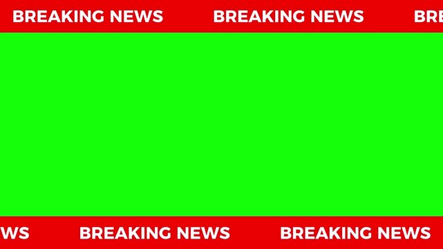 News lower third background overlay template with green screen, TV broadcast style animation for breaking news or live updates .Breaking news lower third 3rd chyron l3rd loop 4k