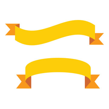 Award ribbons, yellow orange vector, blank festive banners, curved ribbon label, event celebration decoration
