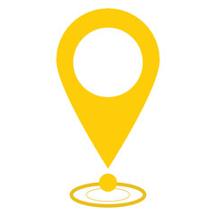 Yellow map pin, locator icon, navigation symbol, GPS, marker vector, location point, travel guide, wayfinding.