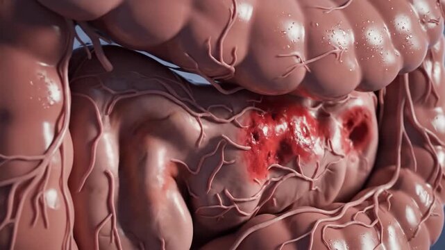 Detailed 3D Animation of Crohns Disease Affecting the Intestines and Digestive System.