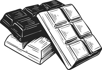 Chocolate bars sketch hand drawn style, stacked classic candy bar illustration. Vector illustration