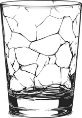 Glass tumbler sketch with cracked surface, hand drawn. Vector illustration