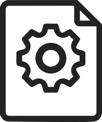 Settings document icon, sketch style, hand drawn gear symbol on paper sheet. Vector illustration
