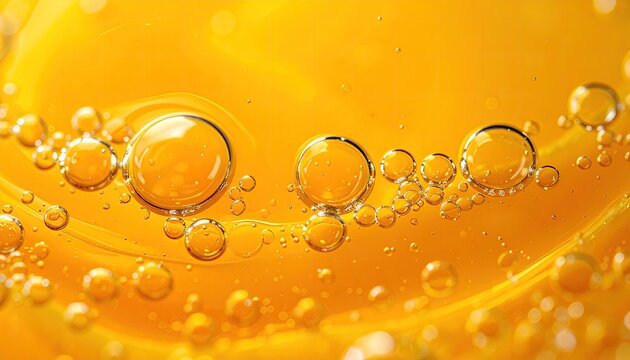 Close-up of swirling, golden liquid with numerous air bubbles