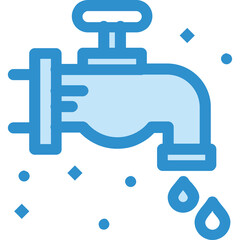 Blue Faucet Icon Dripping Water With Small Bubbles and Diamond Shapes On Transparent Background