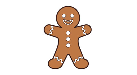 A delightful illustration of a happy gingerbread man cookie with white icing details, including a smiling face and decorative buttons, on a white background.