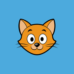 Cute cartoon orange cat face with big eyes isolated on white background