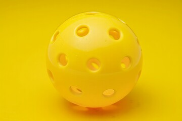 Yellow Pickleball on Yellow Background - Sport Equipment Close Up