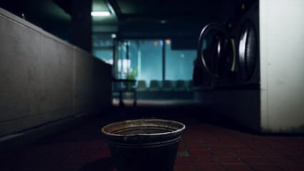 Naklejka premium Dark Interior of an Old Laundromat