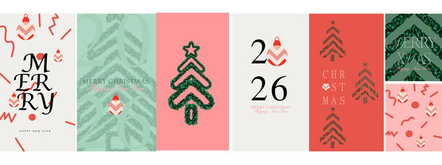 Christmas Sale background in green and gold. Vertical template for social media sales