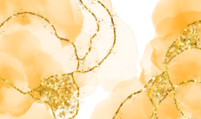 Abstract watercolor and gold leaf floral design