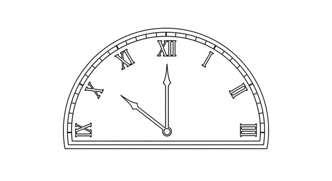 Elegant clock face showing nearly ten, perfect for time management concepts or vintage designs with classic roman numerals and refined simplicity in monochrome