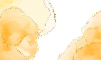 Abstract watercolor splashes in warm yellow and orange tones