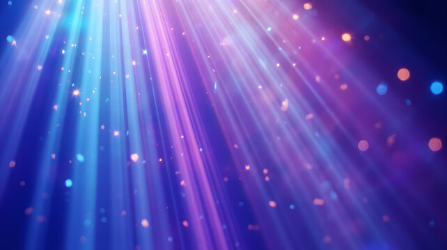 Abstract purple and blue light beams with floating particles