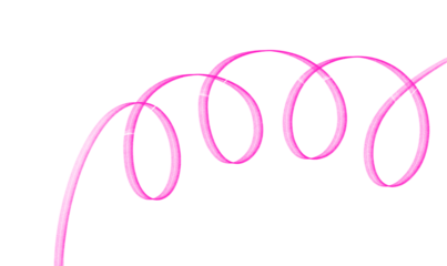 Vibrant pink ribbon spiral on a white background
