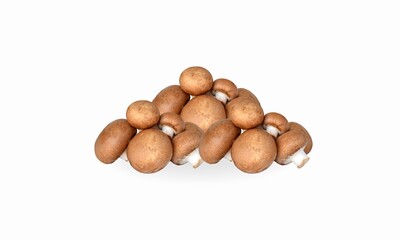 Fresh Brown Mushrooms – Fresh Organic Produce – Champignon Mushroom Isolated  on White Background.  Fresh brown mushrooms arranged naturally - ideal for food packaging, cooking blogs, marketing