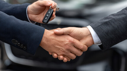 Car Dealer Handing Over Keys After Successful Deal