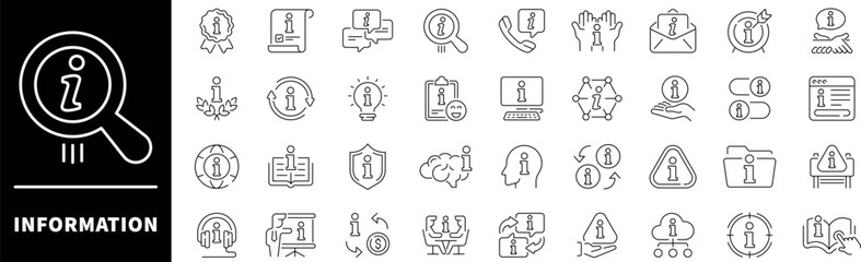 Information vector icons collection. Information symbols in line style. Information thin line icons set. Insights outline icons