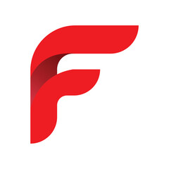 Red abstract ribbon forming the letter F on white background alphabet symbol