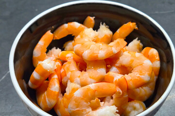 Bowl of Cooked Shrimp: Fresh Seafood for Culinary Creations