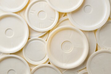Stacked White Plastic Container Lids Close Up Texture