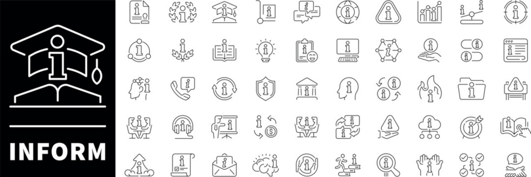 Inform vector icons in line style. Information icons set. Outline INFO icons