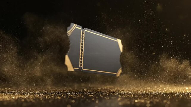 Premium discount voucher template graphic floating amid golden dust particles against dark background for exclusive sale event