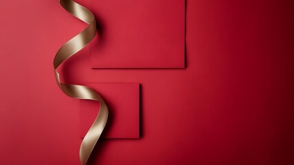 modern red christmas backdrop with curled ribbon for festive design layouts