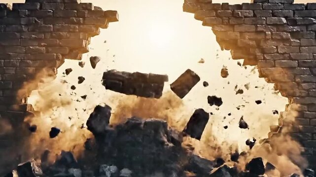 A wall made of prejudice bricks, with cracks of light showing through as it begins to crumble.