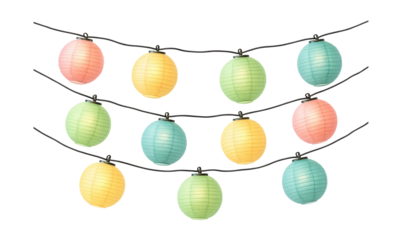 Globe-shaped paper lantern string lights for a festive garden party ambiance.