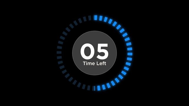 Modern Gray Digital Timer countdown animation from 0 to 10 with shrinking neon blue circular frame on black background