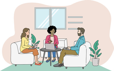 Business Team Discussion in Cozy Meeting Space Illustration