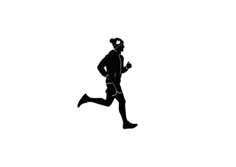 Fototapeta premium Black silhouette icon of a person running in a hoodie and shorts. Vector illustration representing jogging, fitness, and an active, healthy lifestyle